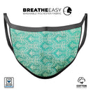 Grunge Teal Damask Pattern - Made in USA Mouth Cover Unisex Anti-Dust Cotton Blend Reusable & Washable Face Mask with Adjustable Sizing for Adult or Child