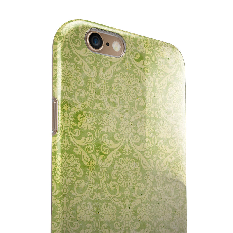 Grunge green Yellow Damask Pattern iPhone 6/6s or 6/6s Plus 2-Piece Hybrid INK-Fuzed Case