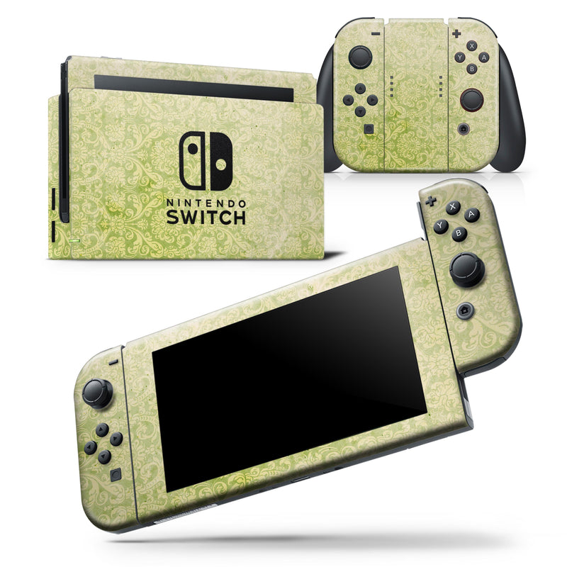 Grunge green Yellow Damask Pattern - Skin Wrap Decal for Nintendo Switch Lite Console & Dock - 3DS XL - 2DS - Pro - DSi - Wii - Joy-Con Gaming Controller