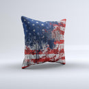Grungy American Flag Ink-Fuzed Decorative Throw Pillow