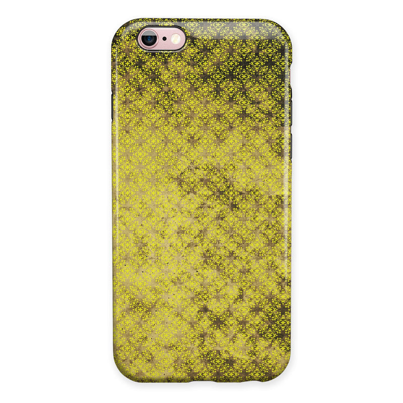 Grungy Black and Yellow Rococo Pattern iPhone 6/6s or 6/6s Plus 2-Piece Hybrid INK-Fuzed Case