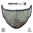 Grungy Blue and Tan Rococo Pattern - Made in USA Mouth Cover Unisex Anti-Dust Cotton Blend Reusable & Washable Face Mask with Adjustable Sizing for Adult or Child