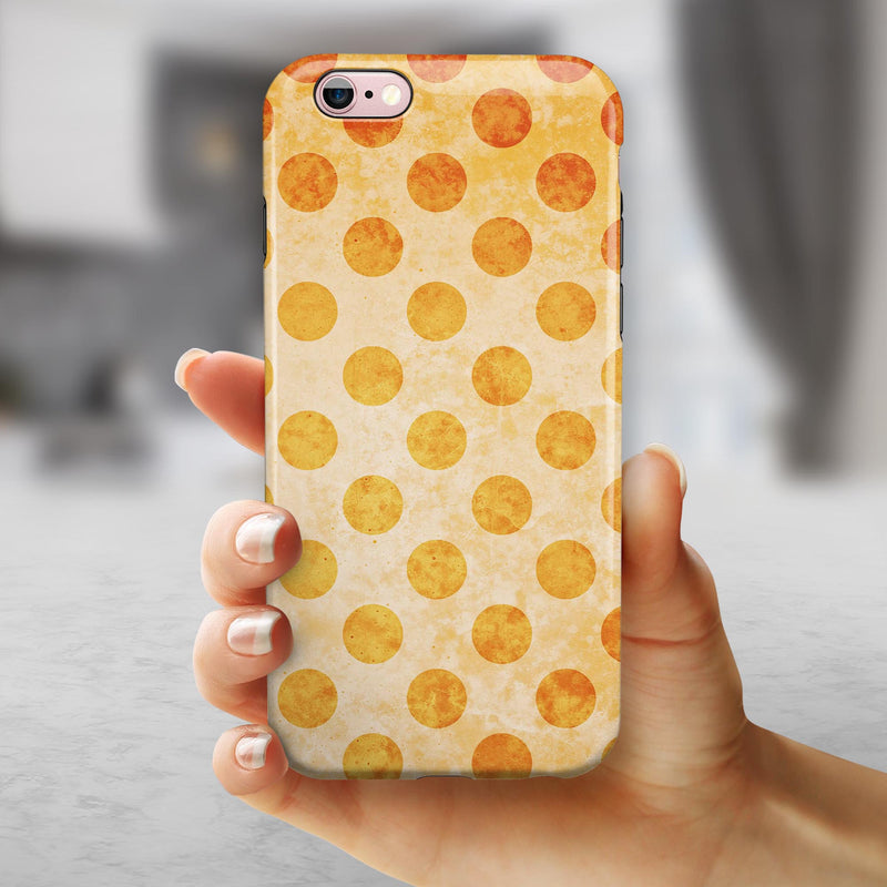 Grungy Orange Polka Dots Over Muted Coral iPhone 6/6s or 6/6s Plus 2-Piece Hybrid INK-Fuzed Case