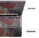 Grungy Orange and Teal Dyed Wood Surface - Skin Decal Wrap Kit Compatible with the Apple MacBook Pro, Pro with Touch Bar or Air (11", 12", 13", 15" & 16" - All Versions Available)