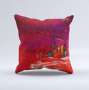 Grungy Red Abstract Paint Ink-Fuzed Decorative Throw Pillow