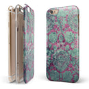 Grungy Teal and Pink Damask Pattern iPhone 6/6s or 6/6s Plus 2-Piece Hybrid INK-Fuzed Case