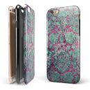 Grungy Teal and Pink Damask Pattern iPhone 6/6s or 6/6s Plus 2-Piece Hybrid INK-Fuzed Case
