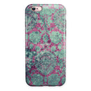 Grungy Teal and Pink Damask Pattern iPhone 6/6s or 6/6s Plus 2-Piece Hybrid INK-Fuzed Case