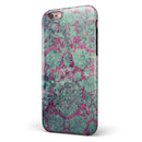Grungy Teal and Pink Damask Pattern iPhone 6/6s or 6/6s Plus 2-Piece Hybrid INK-Fuzed Case