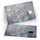 Grungy Teal and Pink Damask Pattern - Premium Protective Decal Skin-Kit for the Apple Credit Card