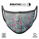 Grungy Teal and Pink Damask Pattern - Made in USA Mouth Cover Unisex Anti-Dust Cotton Blend Reusable & Washable Face Mask with Adjustable Sizing for Adult or Child