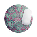 Grungy Teal and Pink Damask Pattern// WaterProof Rubber Foam Backed Anti-Slip Mouse Pad for Home Work Office or Gaming Computer Desk