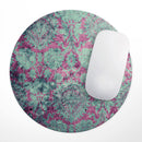 Grungy Teal and Pink Damask Pattern// WaterProof Rubber Foam Backed Anti-Slip Mouse Pad for Home Work Office or Gaming Computer Desk