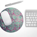Grungy Teal and Pink Damask Pattern// WaterProof Rubber Foam Backed Anti-Slip Mouse Pad for Home Work Office or Gaming Computer Desk