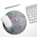 Grungy Teal and Pink Damask Pattern// WaterProof Rubber Foam Backed Anti-Slip Mouse Pad for Home Work Office or Gaming Computer Desk