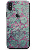Grungy Teal and Pink Damask Pattern - iPhone X Skin-Kit