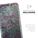 Grungy Teal and Pink Damask Pattern  - Protective Skin Wrap & Decal – Compatible with iPhone SE to iPhone 17 Pro Max (All Models)
