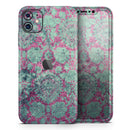 Grungy Teal and Pink Damask Pattern  - Protective Skin Wrap & Decal – Compatible with iPhone SE to iPhone 17 Pro Max (All Models)
