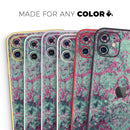 Grungy Teal and Pink Damask Pattern  - Protective Skin Wrap & Decal – Compatible with iPhone SE to iPhone 17 Pro Max (All Models)