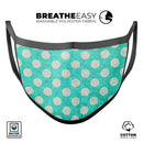 Grungy Teal and White Polka Dots - Made in USA Mouth Cover Unisex Anti-Dust Cotton Blend Reusable & Washable Face Mask with Adjustable Sizing for Adult or Child