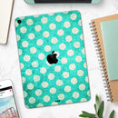 Grungy Teal and White Polka Dots - Full Body Skin Decal for the Apple iPad Pro 12.9", 11", 10.5", 9.7", Air or Mini (All Models Available)