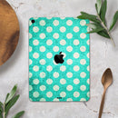 Grungy Teal and White Polka Dots - Full Body Skin Decal for the Apple iPad Pro 12.9", 11", 10.5", 9.7", Air or Mini (All Models Available)