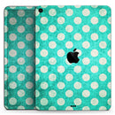 Grungy Teal and White Polka Dots - Full Body Skin Decal for the Apple iPad Pro 12.9", 11", 10.5", 9.7", Air or Mini (All Models Available)