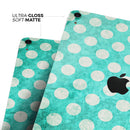 Grungy Teal and White Polka Dots - Full Body Skin Decal for the Apple iPad Pro 12.9", 11", 10.5", 9.7", Air or Mini (All Models Available)