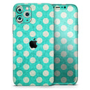Grungy Teal and White Polka Dots  - Protective Skin Wrap & Decal – Compatible with iPhone SE to iPhone 17 Pro Max (All Models)