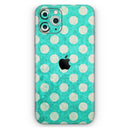 Grungy Teal and White Polka Dots  - Protective Skin Wrap & Decal – Compatible with iPhone SE to iPhone 17 Pro Max (All Models)