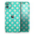Grungy Teal and White Polka Dots  - Protective Skin Wrap & Decal – Compatible with iPhone SE to iPhone 17 Pro Max (All Models)