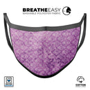 Grungy Violet Damask Pattern - Made in USA Mouth Cover Unisex Anti-Dust Cotton Blend Reusable & Washable Face Mask with Adjustable Sizing for Adult or Child