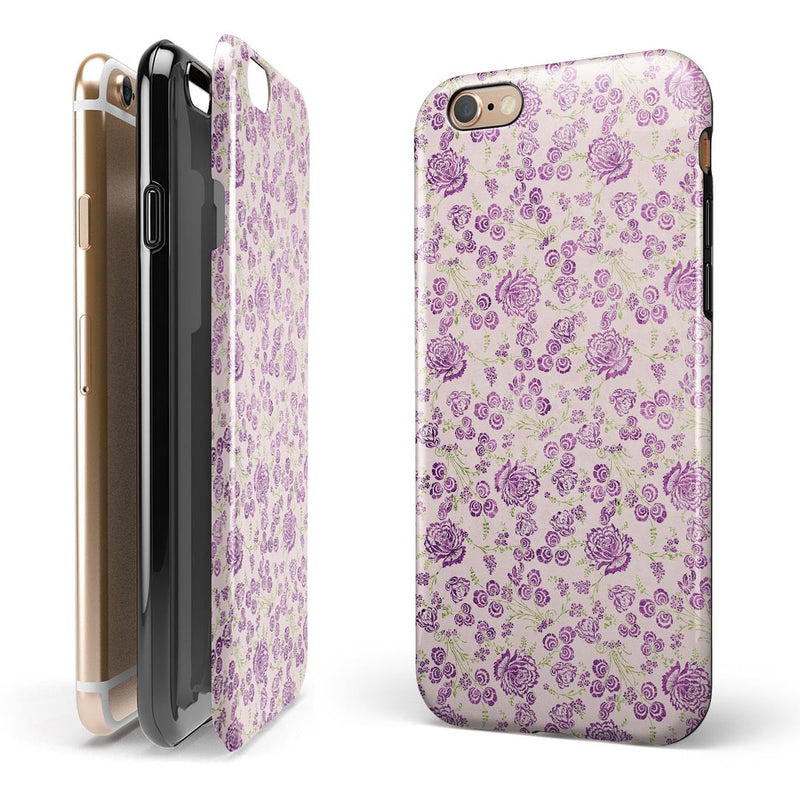 Grungy Violet Wildflower Pattern iPhone 6/6s or 6/6s Plus 2-Piece Hybrid INK-Fuzed Case