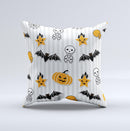 Halloween Icons Over Gray White Striped Surface  ink-Fuzed Decorative Throw Pillow