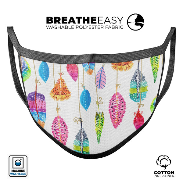 Hanging Feathers - Made in USA Mouth Cover Unisex Anti-Dust Cotton Blend Reusable & Washable Face Mask with Adjustable Sizing for Adult or Child