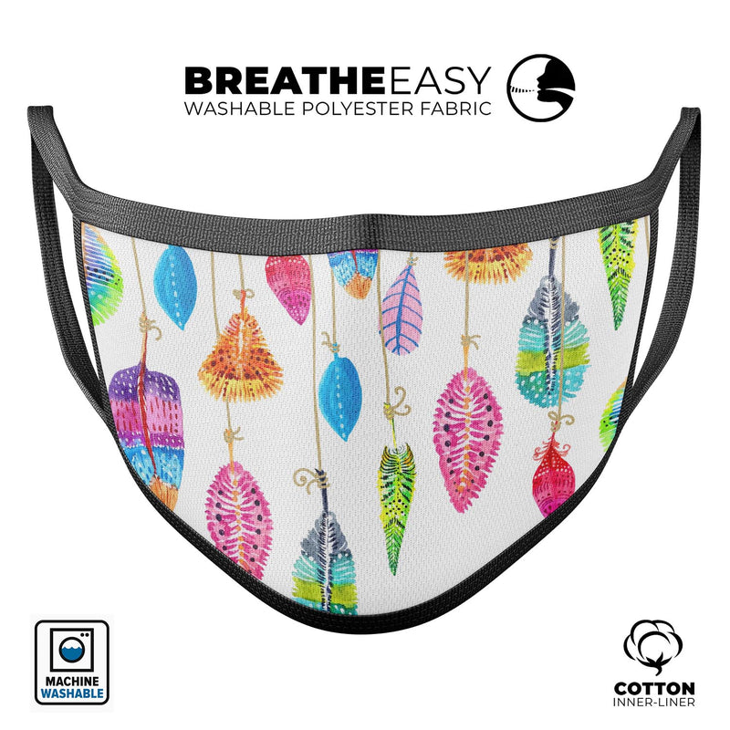 Hanging Feathers - Made in USA Mouth Cover Unisex Anti-Dust Cotton Blend Reusable & Washable Face Mask with Adjustable Sizing for Adult or Child