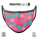Hot Pink Letters With Teal Green Leaves - Made in USA Mouth Cover Unisex Anti-Dust Cotton Blend Reusable & Washable Face Mask with Adjustable Sizing for Adult or Child