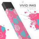 Hot Pink Letters With Teal Green Leaves - Premium Decal Protective Skin-Wrap Sticker compatible with the Juul Labs vaping device