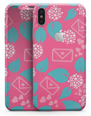 Hot Pink Letters With Teal Green Leaves - iPhone X Skin-Kit