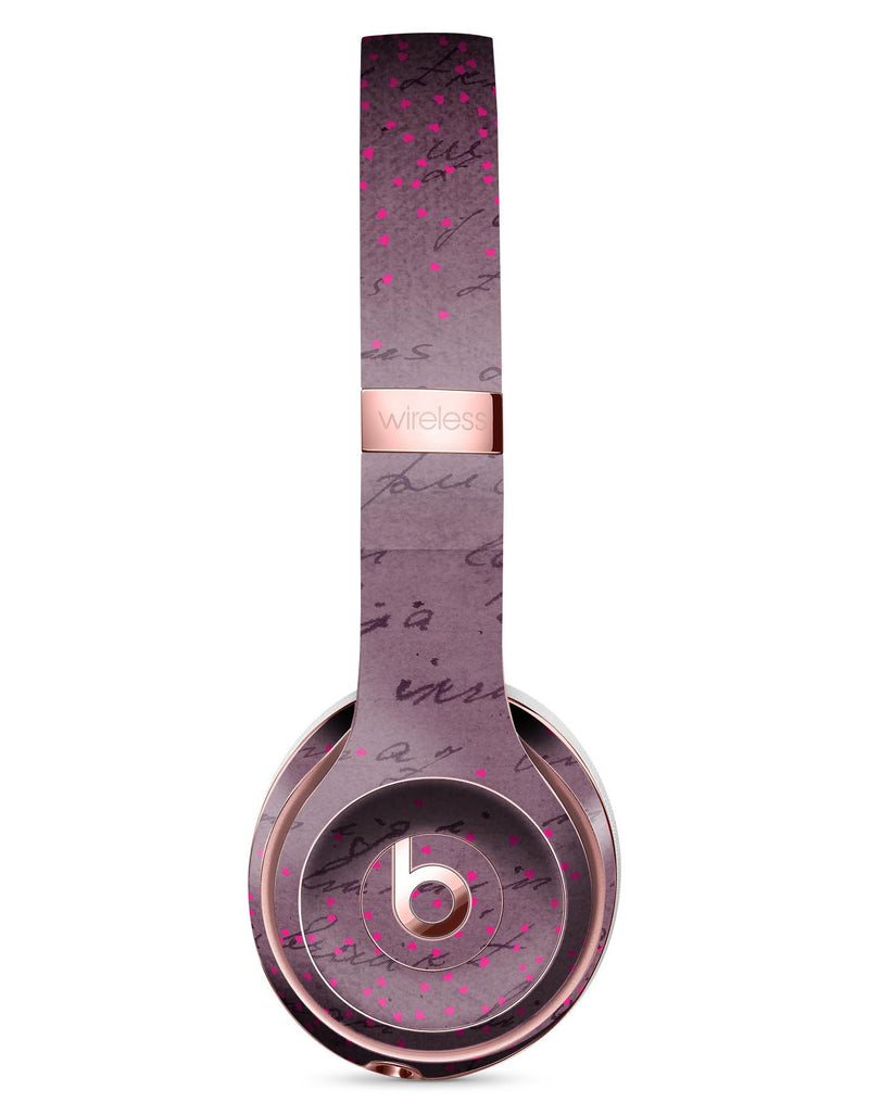 Hot Pink Micro Hearts Over Burgundy Script 2 Full-Body Skin Kit for the Beats by Dre Solo 3 Wireless Headphones