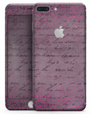 Hot Pink Micro Hearts Over Burgundy Script - Skin-kit for the iPhone 8 or 8 Plus
