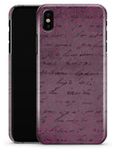 Hot Pink Micro Hearts Over Burgundy Script - iPhone X Clipit Case