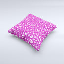 Hot Pink & White Floral Sprout Ink-Fuzed Decorative Throw Pillow