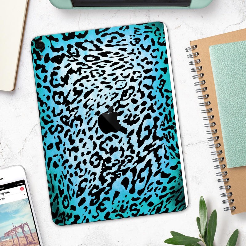 Hot Teal Cheetah Animal Print - Full Body Skin Decal for the Apple iPad Pro 12.9", 11", 10.5", 9.7", Air or Mini (All Models Available)