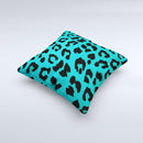 Hot Teal Vector Leopard Print Ink-Fuzed Decorative Throw Pillow