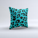 Hot Teal Vector Leopard Print Ink-Fuzed Decorative Throw Pillow