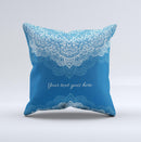 Intricate Blue & White Snowflake Name Script ink-Fuzed Decorative Throw Pillow