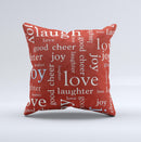 Joy & Love WordCloud Wallpaper Ink-Fuzed Decorative Throw Pillow