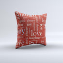 Joy & Love WordCloud Wallpaper Ink-Fuzed Decorative Throw Pillow