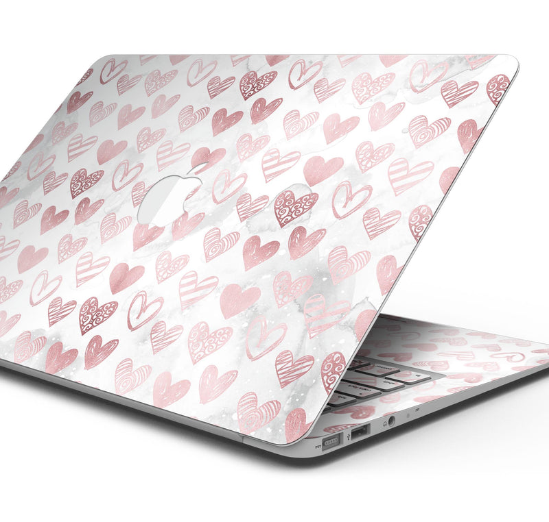 Karamfila Marble & Rose Gold Hearts v3 - Skin Decal Wrap Kit Compatible with the Apple MacBook Pro, Pro with Touch Bar or Air (11", 12", 13", 15" & 16" - All Versions Available)
